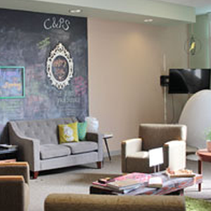 the center for well being with chalk wall and comfy chairs