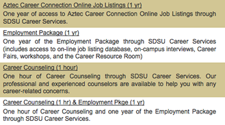 Career Services Alumni Packages menu