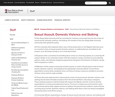 screenshot of statement on sexual assault site