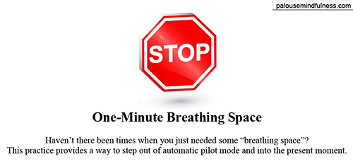 STOP sign. One-minute breathing space. This practice provides a way to step out of autopilot and into the present.