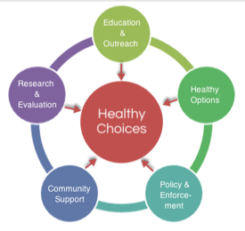 graphic: various activities revolving around and pointing to Healthy Choices