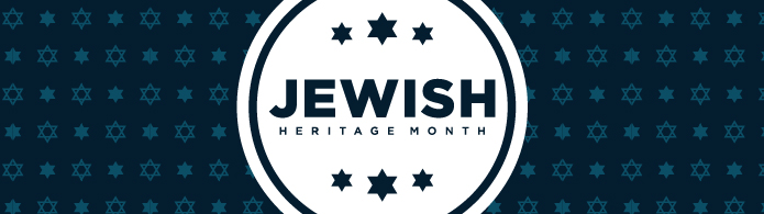 Navy background with text saying "Jewish Heritage Month"