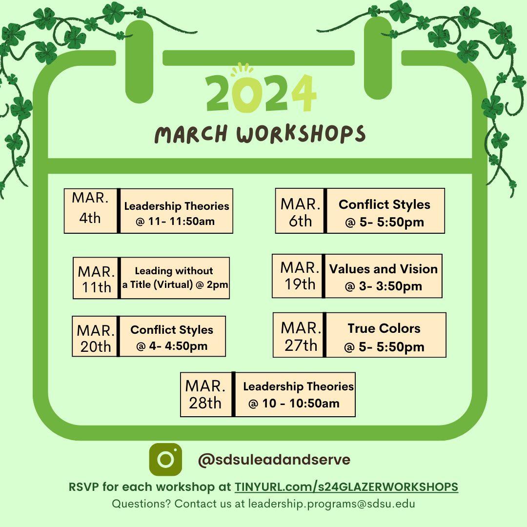 March Workshop Schedule